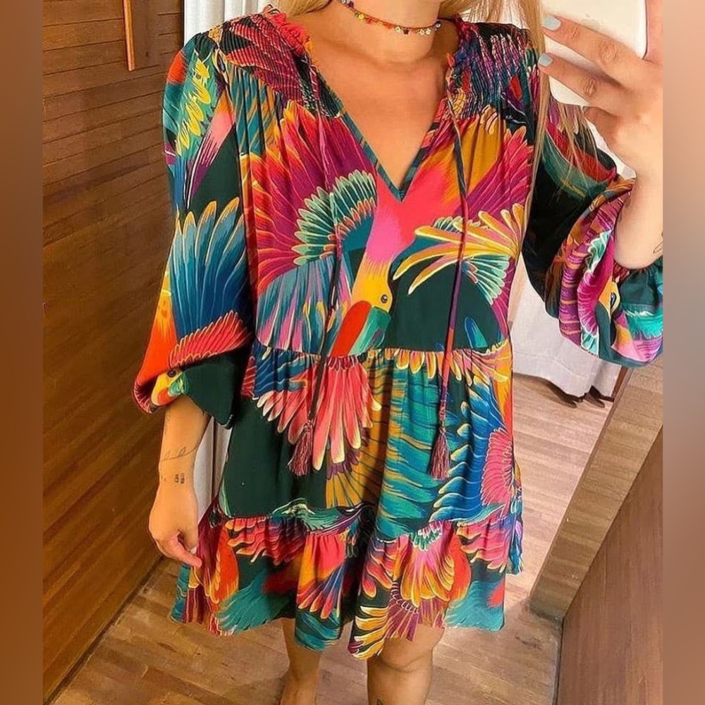 Farm Rio Toucan Print Mini Dress - Size S (Brazil Line 🇧🇷)